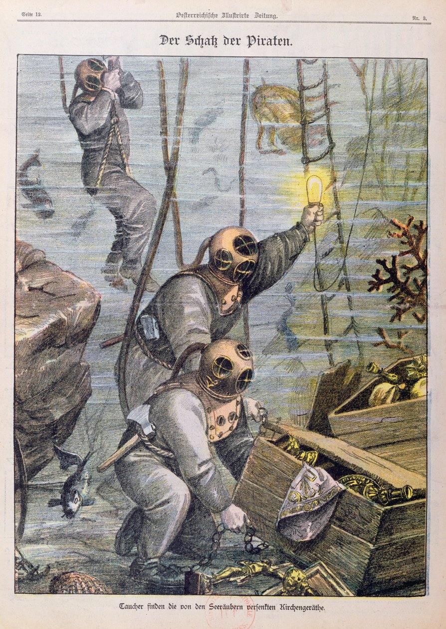 Plongeurs trouvant des trésors pillés par des pirates dans des églises, 1897 - Austrian School