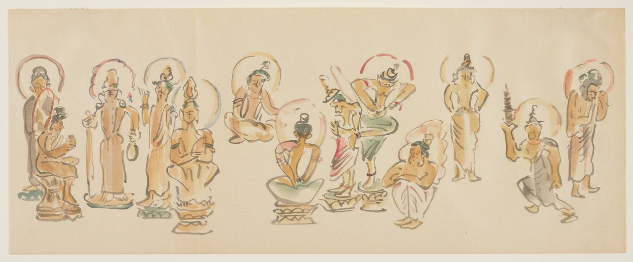 (Caricatures du temple Asakusa Kannon C), c. 1900 - Awashima Kangestu