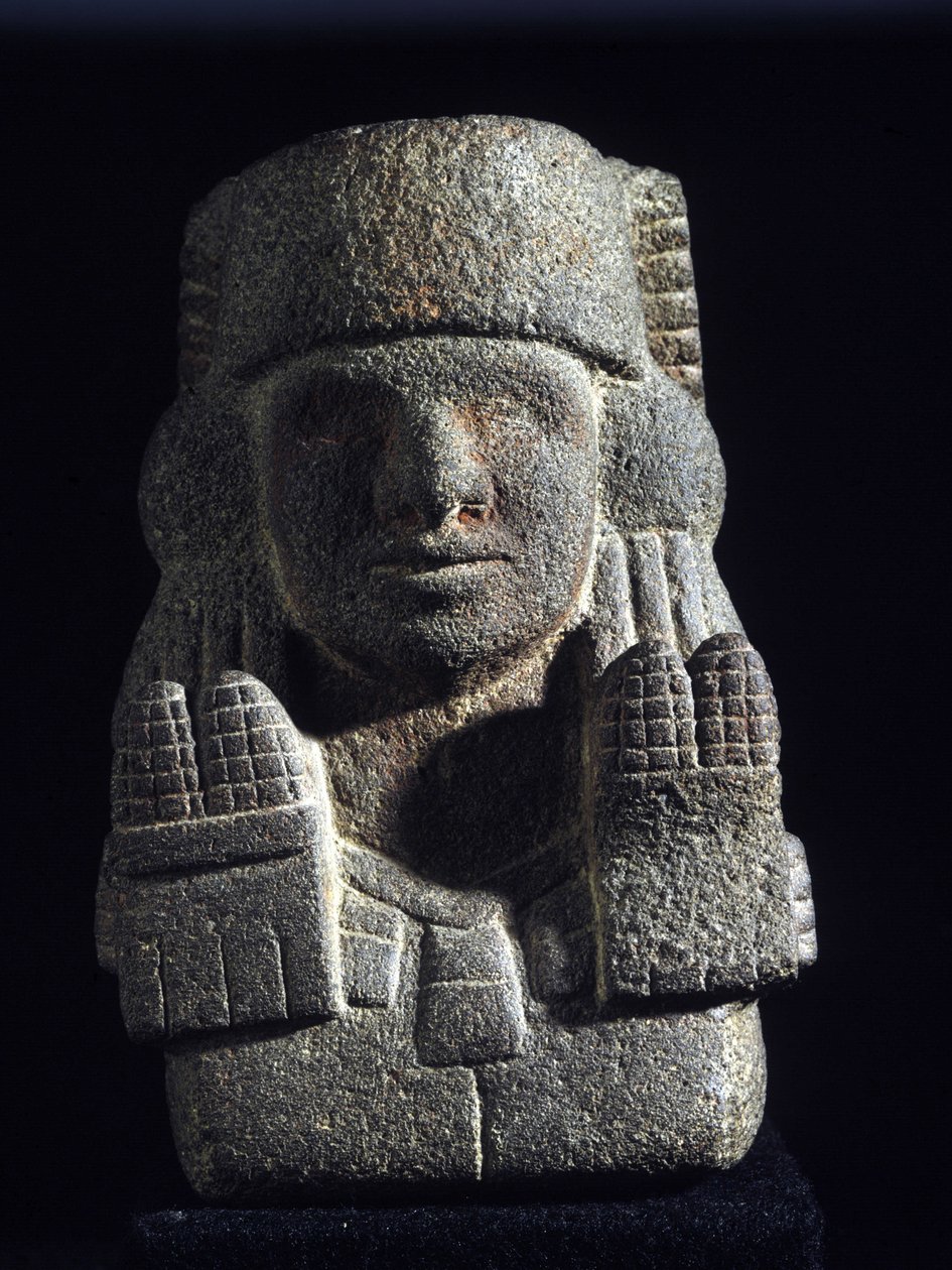 Art aztèque : représentation de Chicomecoatl (appelée aussi Xilonen), déesse du Maïs et de la Fertilité. Musée National d