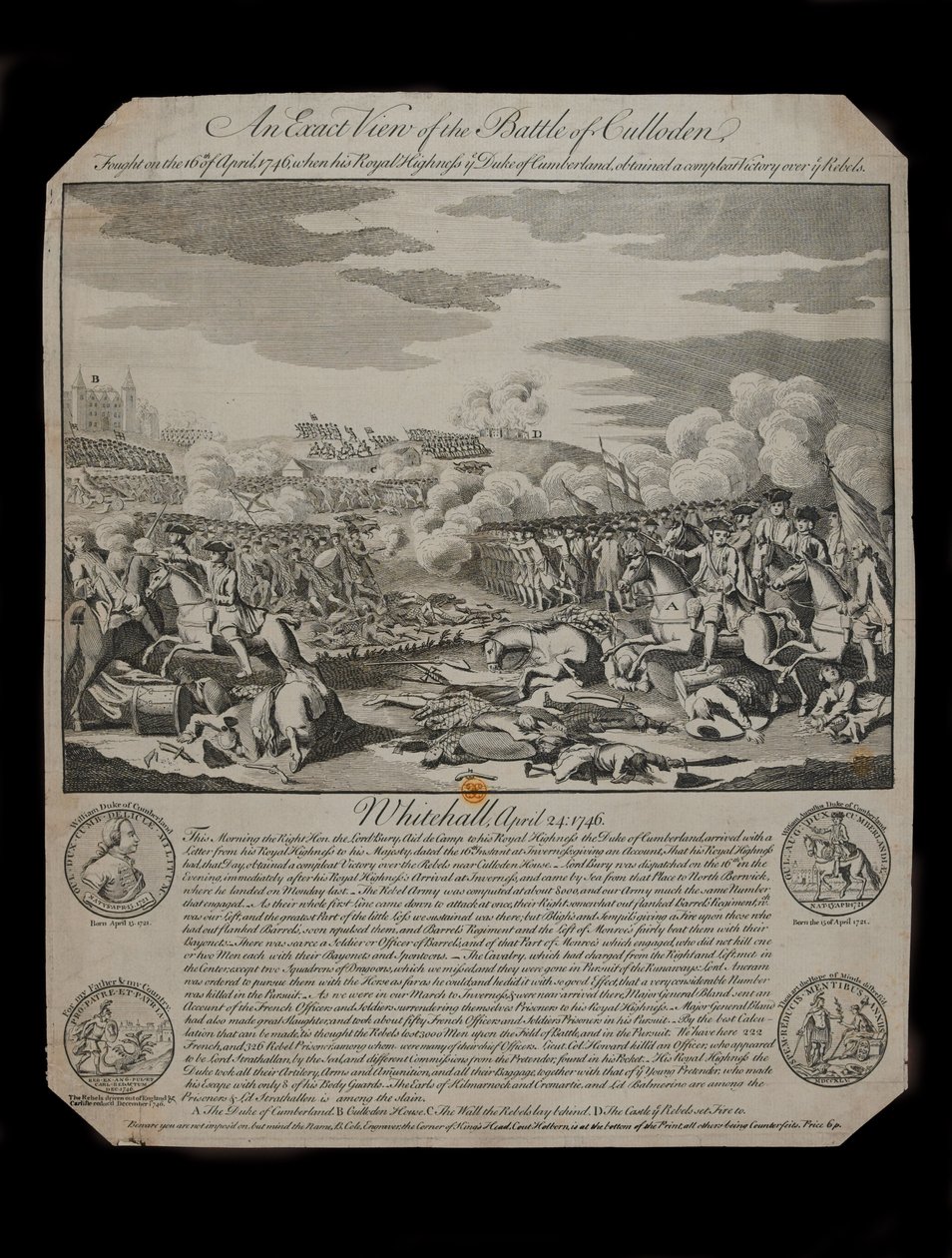 Vue Exacte de la Bataille de Culloden, publiée par B. Cole, au Coin de King