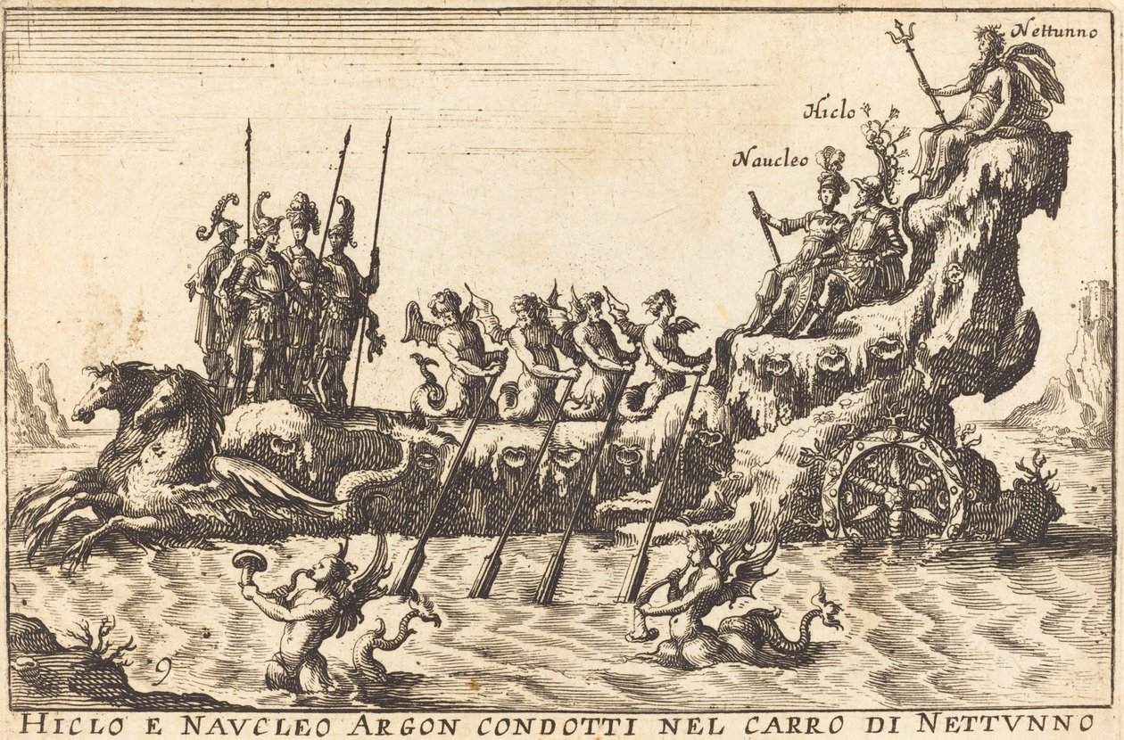 Hiclo et Naucleo Argon conduits dans le char de Neptune - Balthasar Moncornet after Remigio Cantagallina