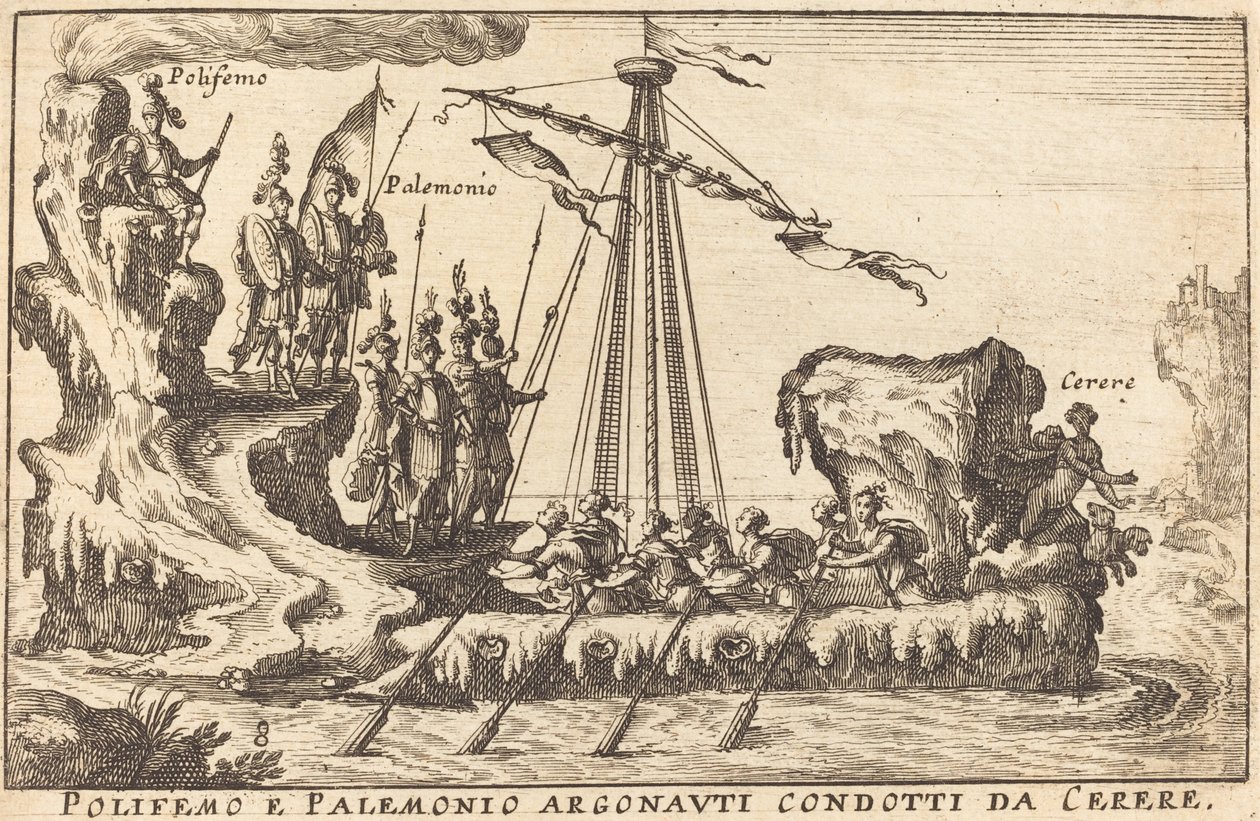 Polifemo e Palemonio Argonauti conduits par Cérès - Balthasar Moncornet after Remigio Cantagallina