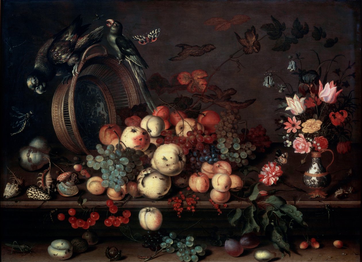 Nature morte avec fruits, fleurs et perroquets - Balthasar van der Ast