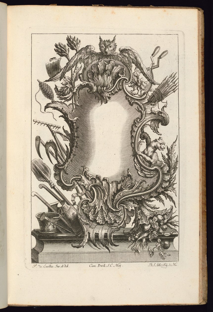 Cartouche avec Hibou, Livre de Cartouches Irrégulières - Balthazar Sigismond Setlezky