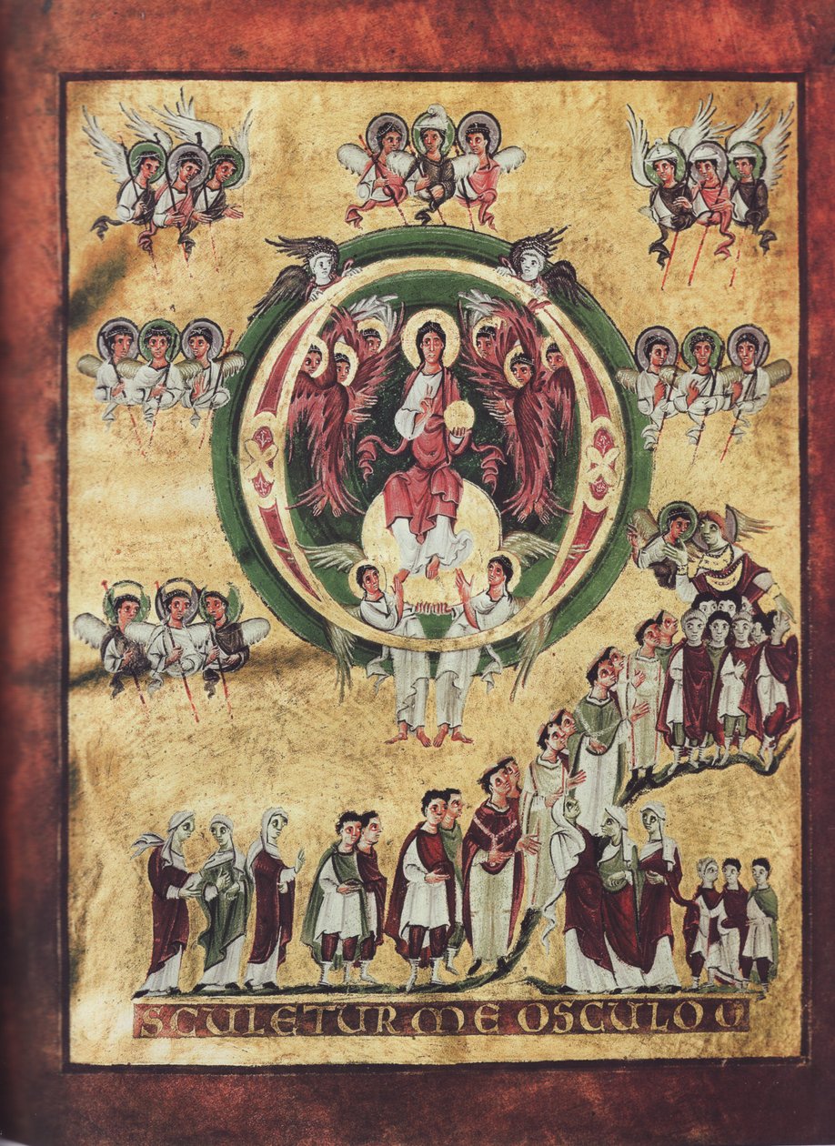 Initiale O avec Christ et procession des élus - Bamberg State Library