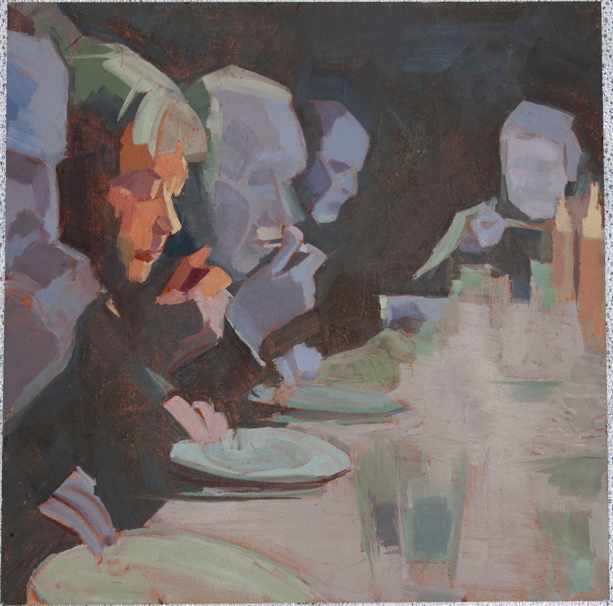 dîner 3, 2009, huile sur aluminium - Barbara Hoogeweegen