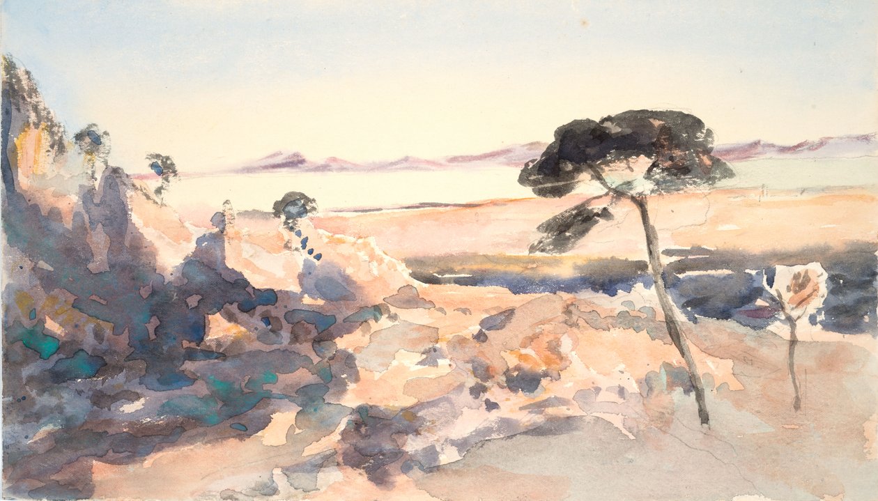 Paysage : Arbre avec montagnes roses - Barbara Leigh Smith Bodichon