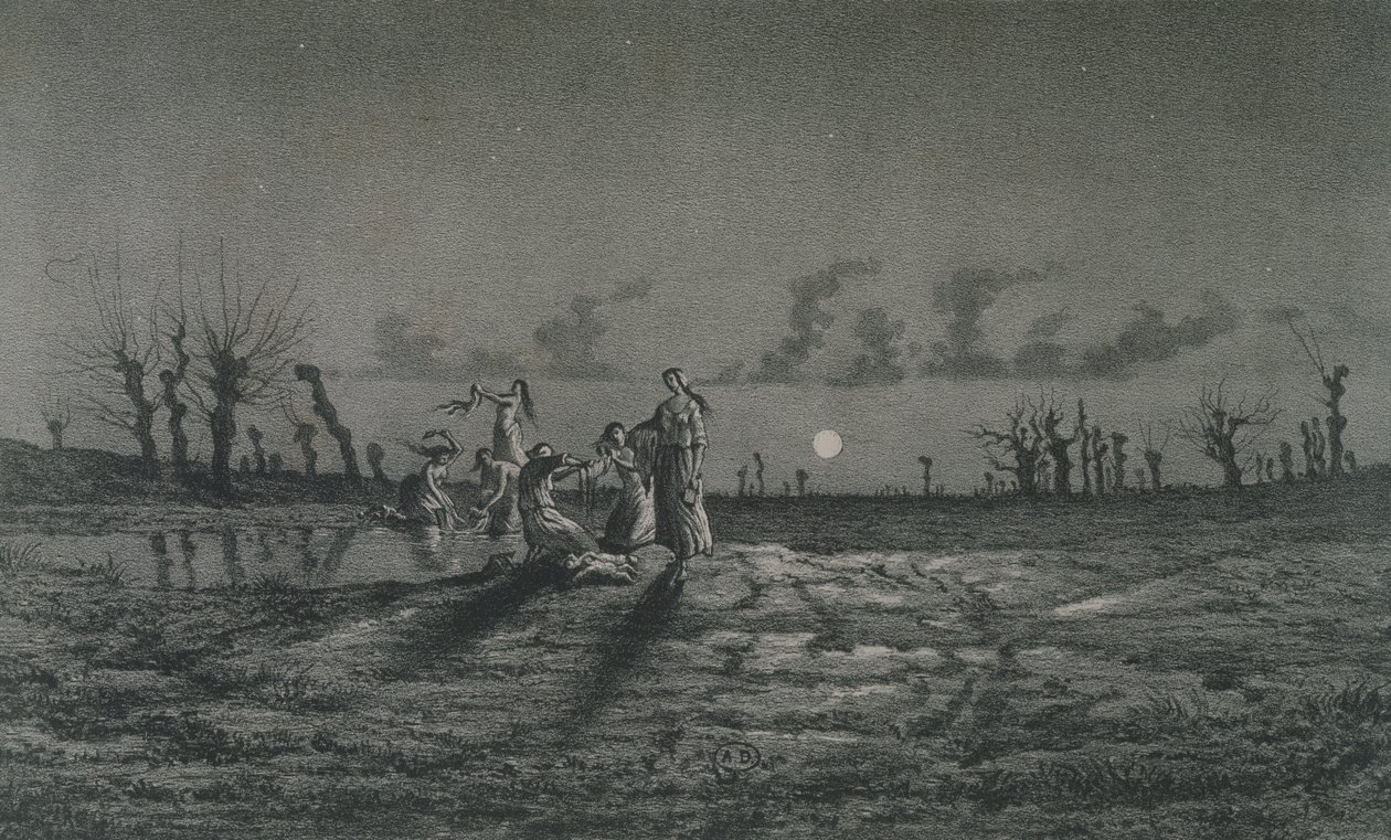 Les Lavandières ou les Blanchisseuses de Nuit, illustration pour Légendes Rustiques par George Sand - Maurice Sand