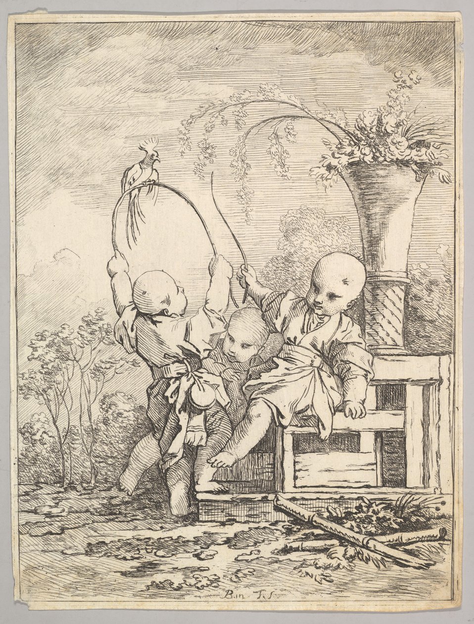 Enfants chinois jouant avec un perroquet, 1760-70 - Baron de Thiers Louis Antoine Crozat