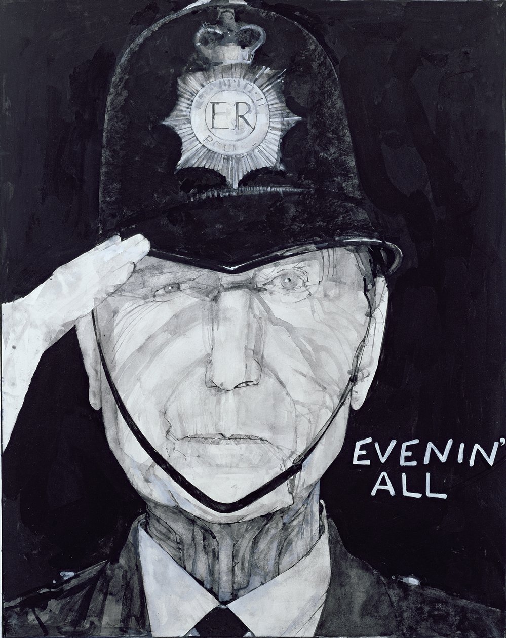 Portrait de Jack Warner en Dixon of Dock Green, illustration pour The Listener, 1970s - Barry Fantoni