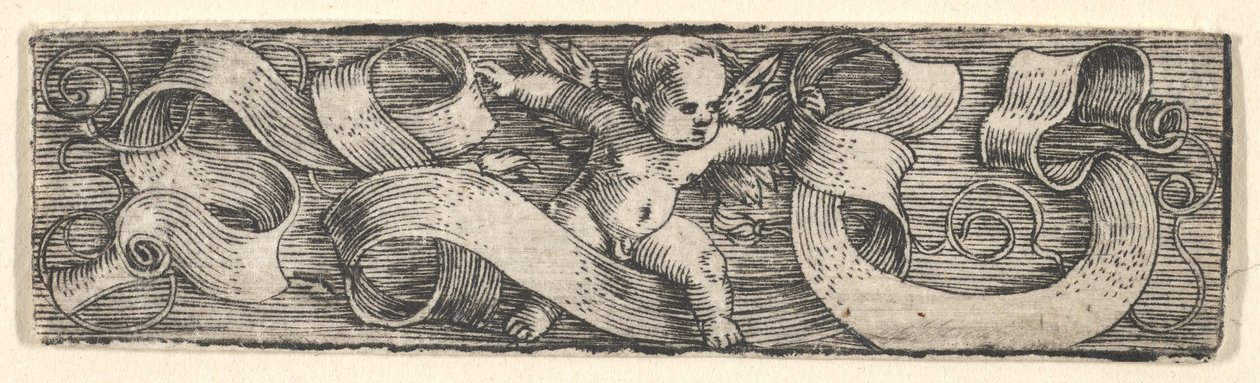 Garçon marchant vers la droite sur des banderoles - Barthel Beham