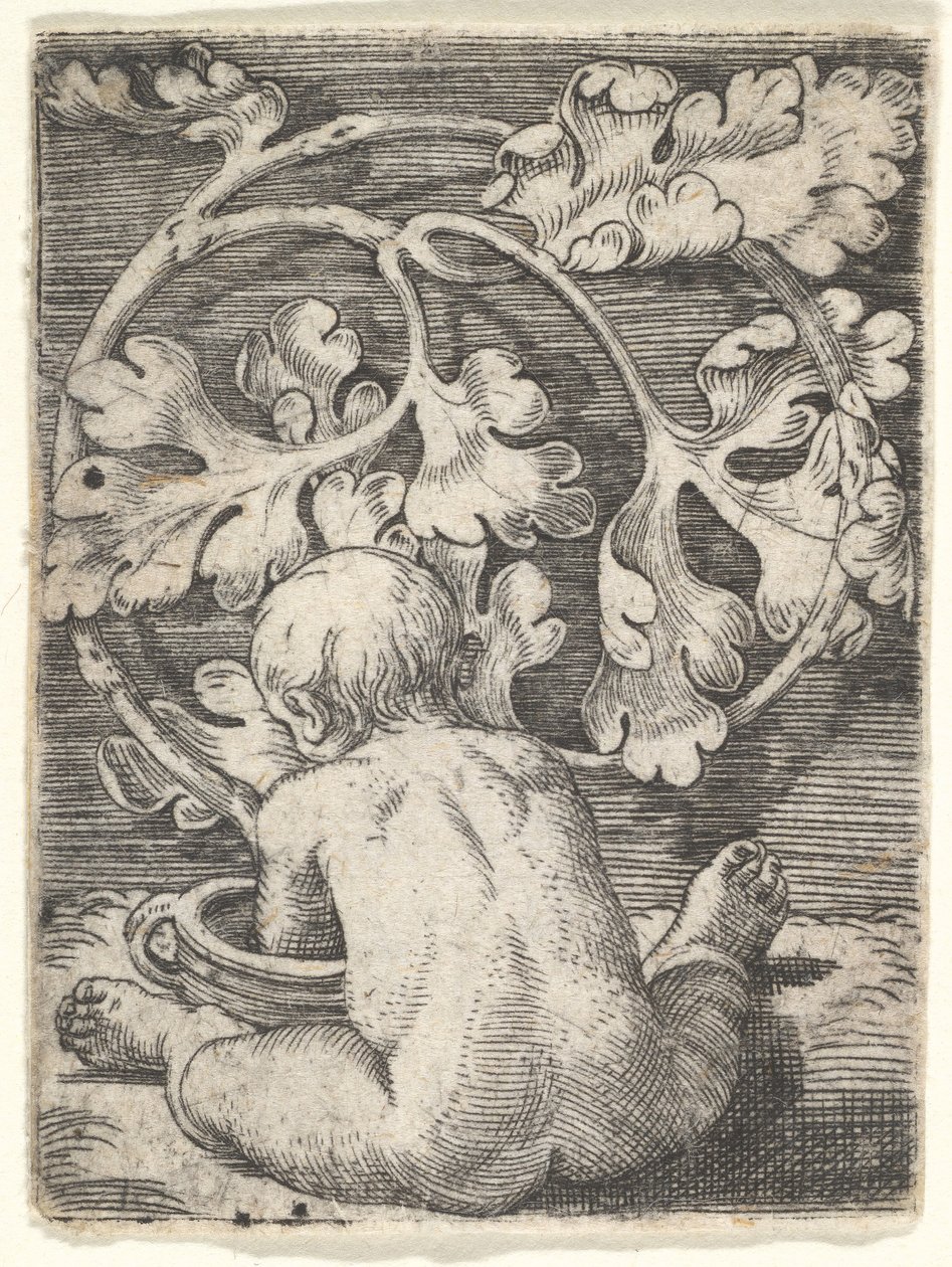 Enfant nu vu de dos assis devant un récipient, milieu du XVIIe siècle - Barthel Beham
