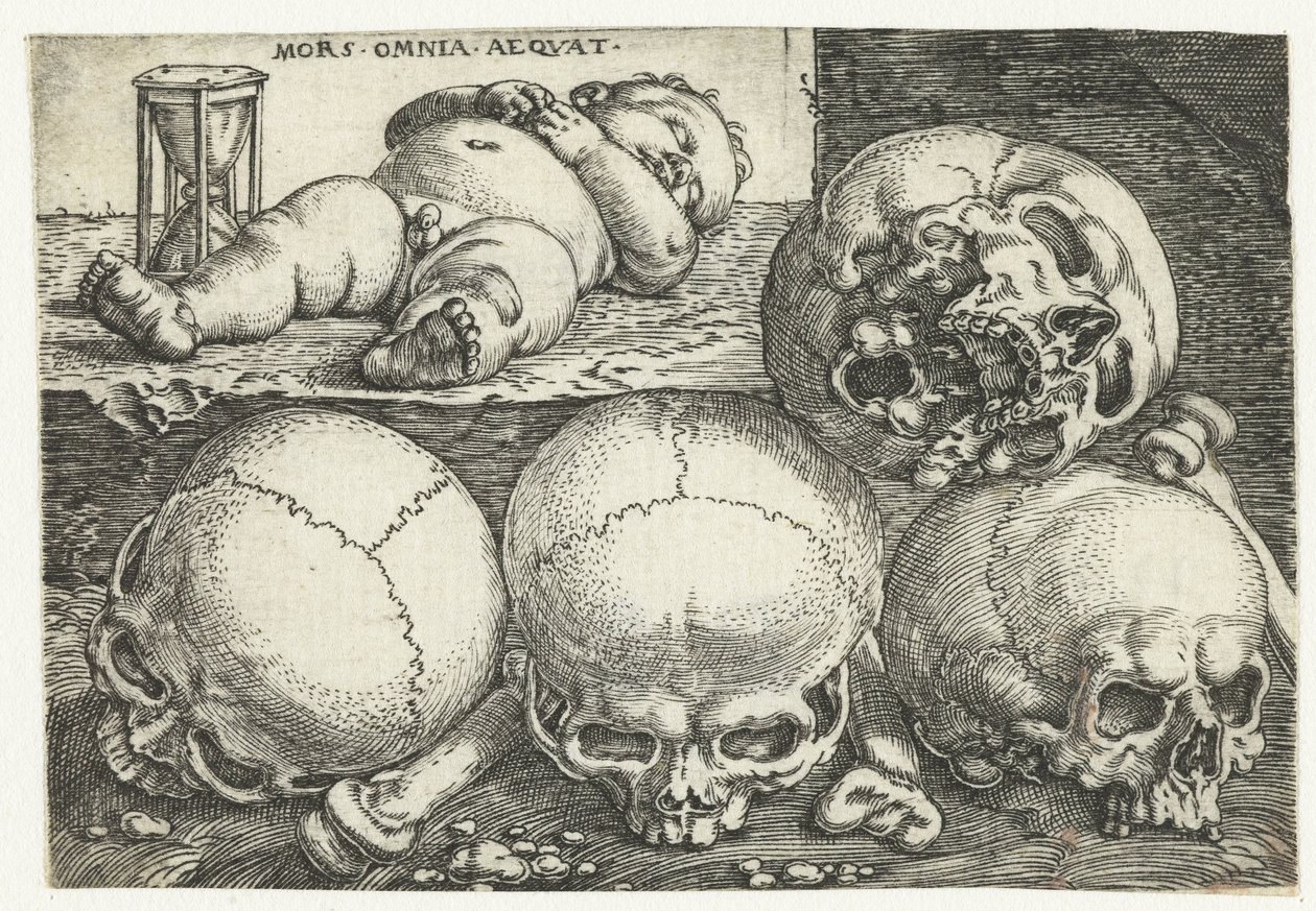 Enfant endormi avec un sablier et quatre crânes - Barthel Beham