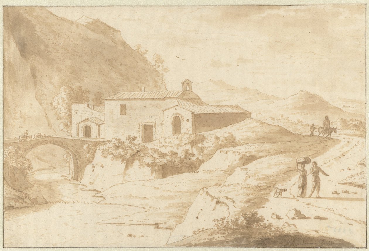 Paysage vallonné avec une chapelle près d