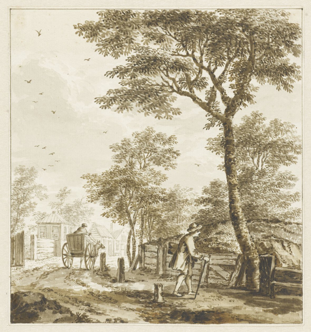 Paysage avec figures et un cheval et une charrette - Bartholomeus Barbiers