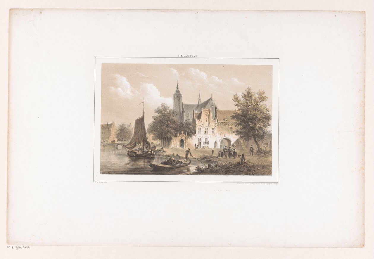 Vue de la ville avec rivière et église - Bartholomeus Johannes van Hove