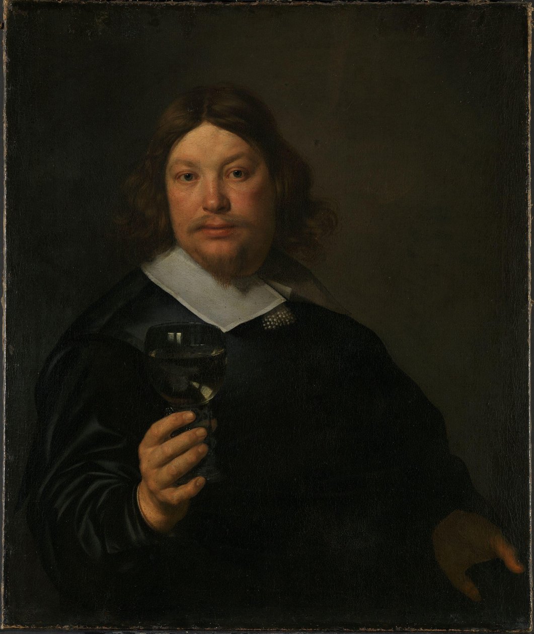 Norvégien Bokmål :  Mann med rhinskvinglass Homme tenant un verre de vin - Bartholomeus van der Helst