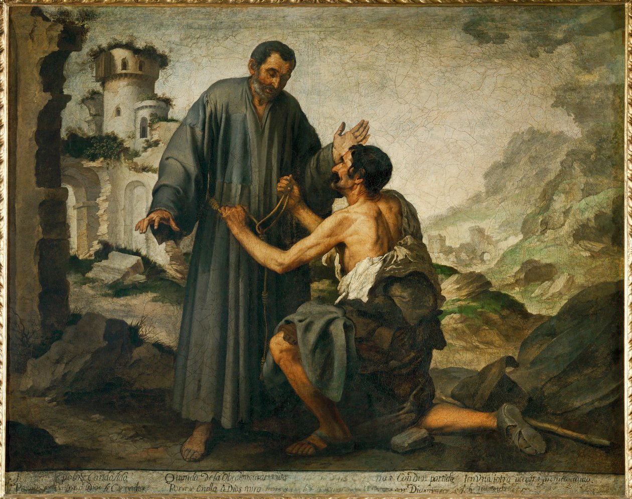Le frere Junipero et le pauvre - … - Bartolome Esteban (school of) Murillo