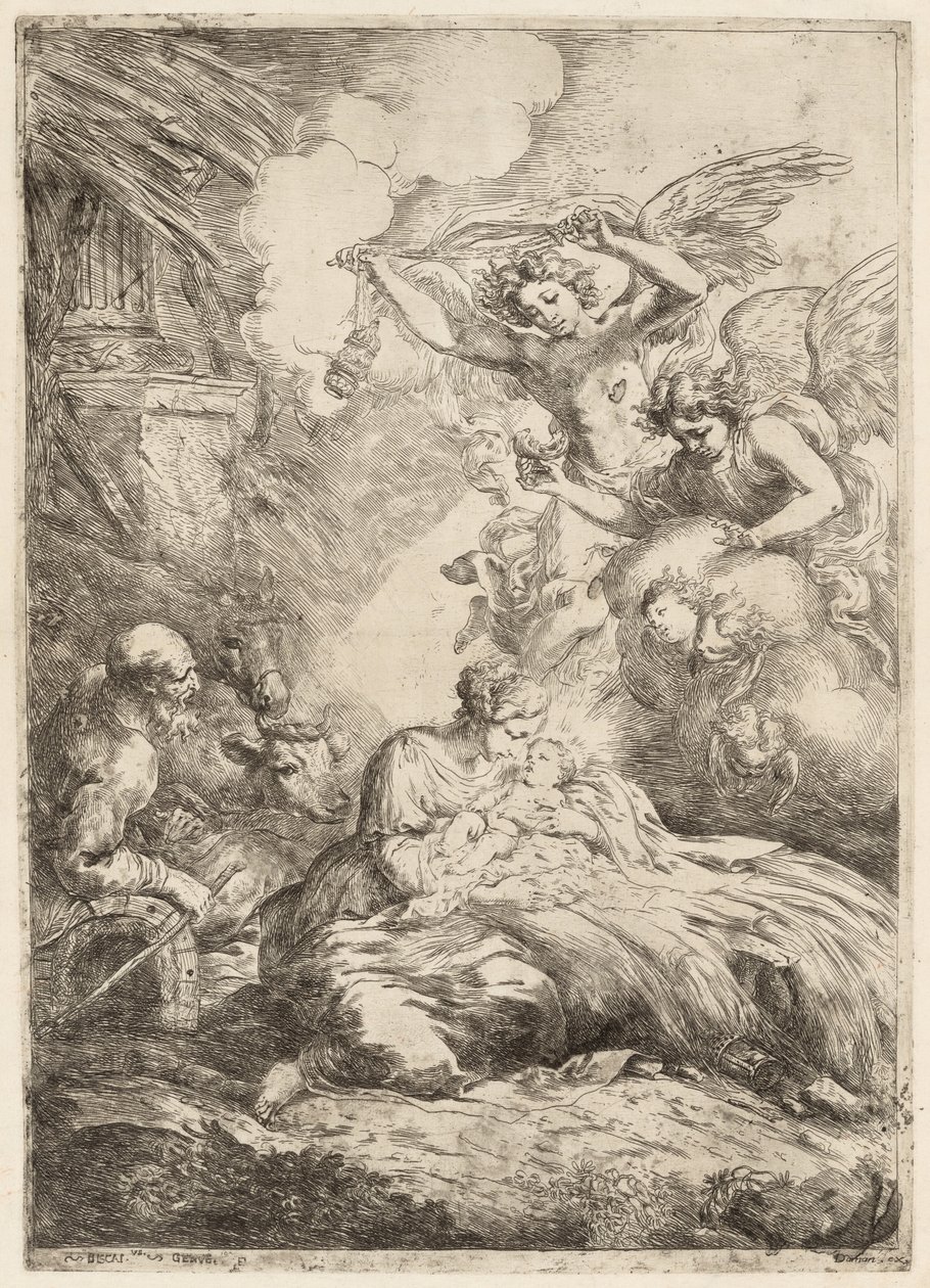 La Sainte Famille adorée par les anges La grande nativité, c. 1655 - Bartolomeo Biscaino