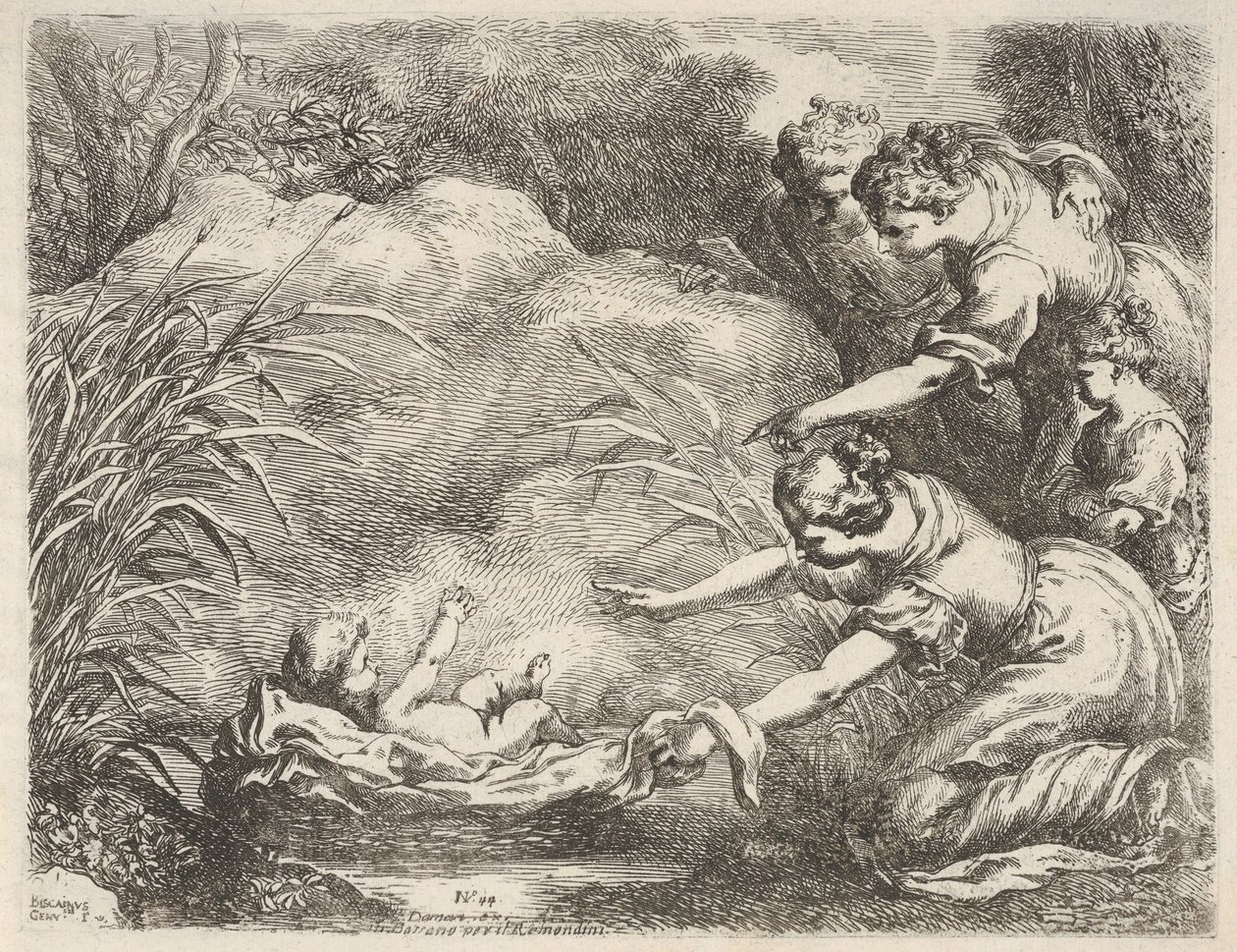 La découverte de Moïse sauvé du Nil par les servantes de la fille de Pharaon, 1650-57 - Bartolomeo Biscaino
