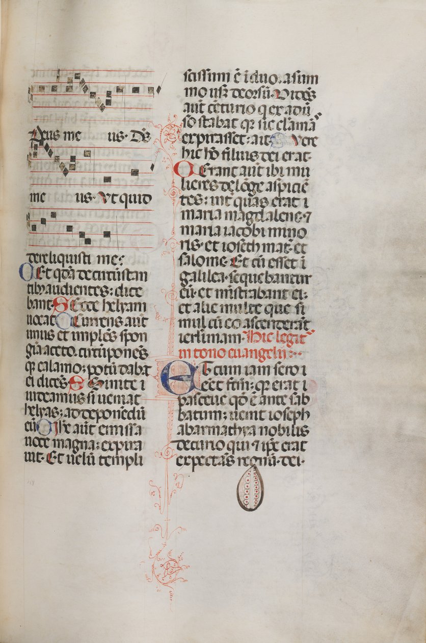 Missale : Fol. 129 : contient de la musique pour Hely Hely Lama etc. dans la Passion de Saint Mattion, 1469 - Bartolomeo Caporali
