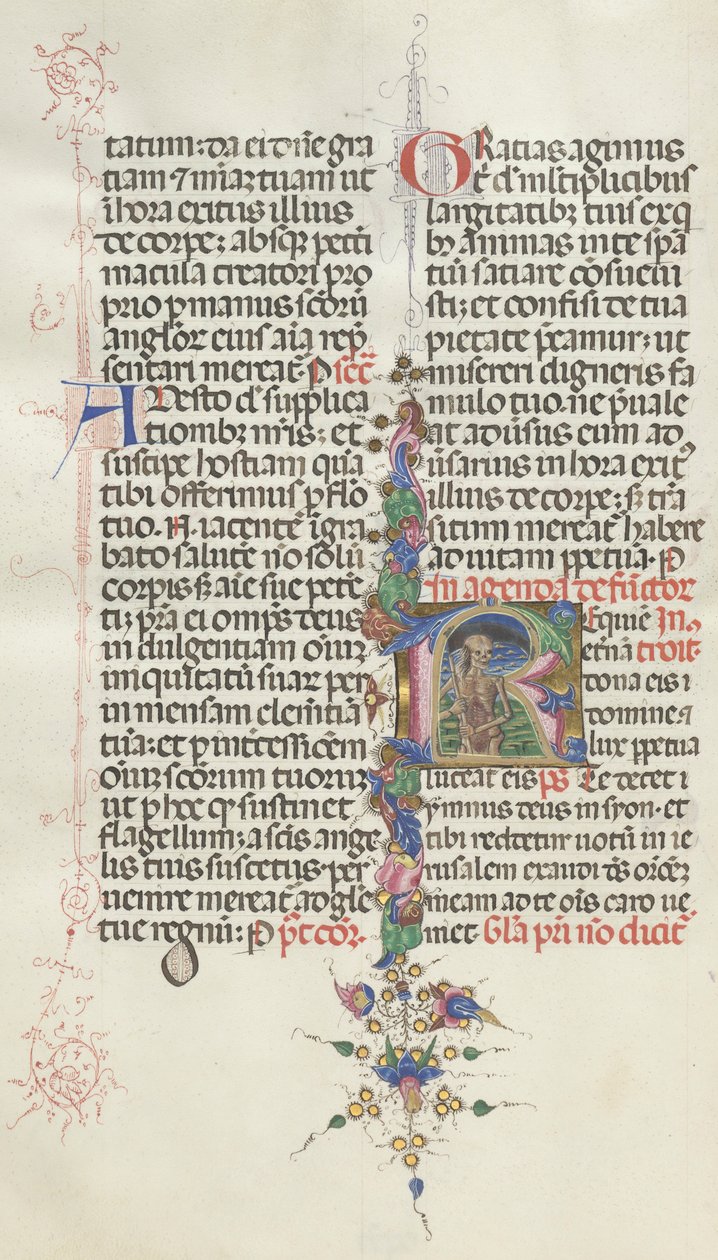 Missale : Fol. 387v : La Mort représentée comme un squelette avec une faucille, 1469 - Bartolomeo Caporali