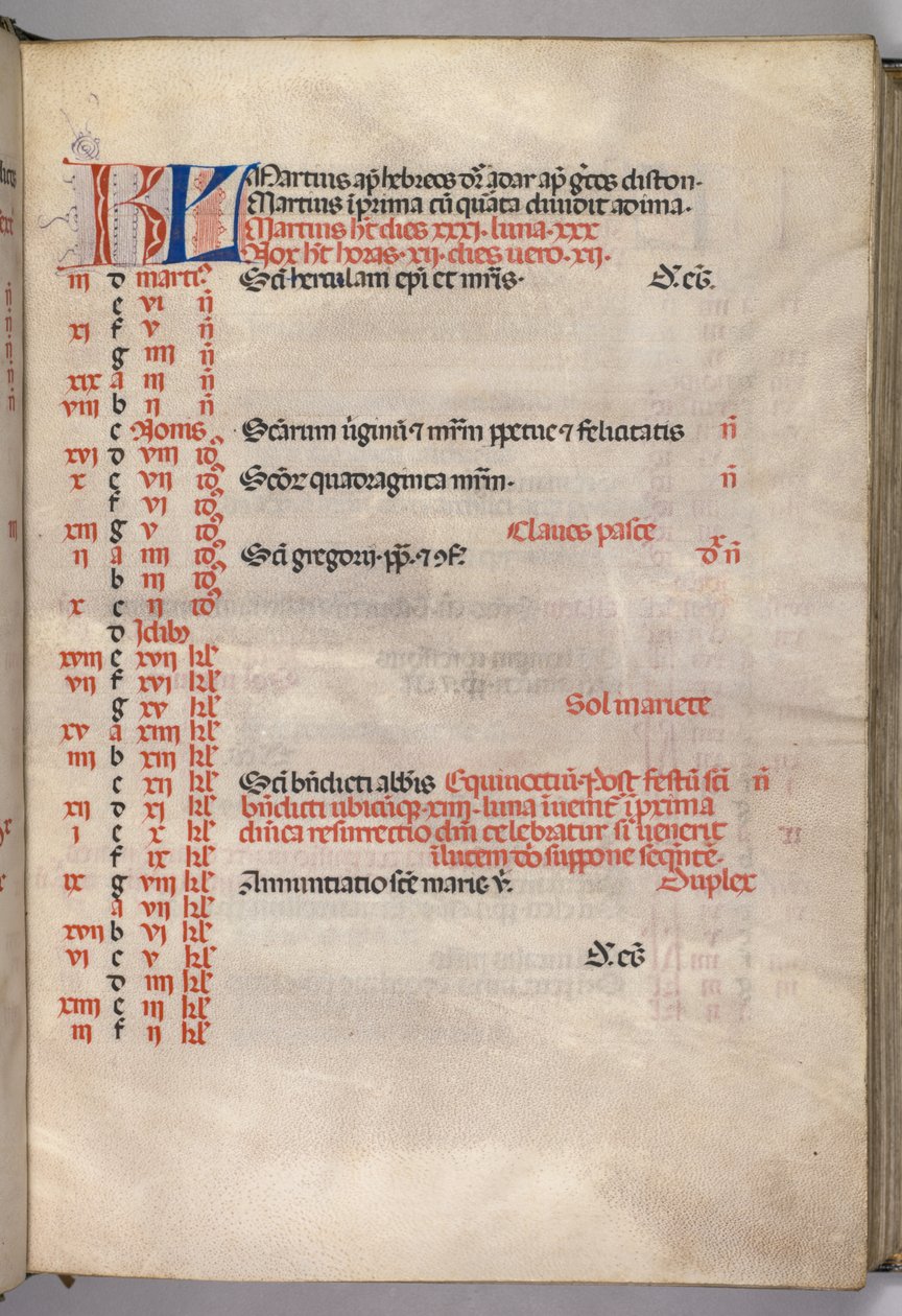 Missale : Fol. 4r : Page du calendrier de mars, 1469 - Bartolomeo Caporali