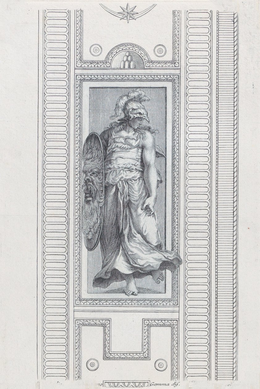 Planche 15 : figure mythologique portant un casque et tenant un bouclier - Bartolomeo Crivellari