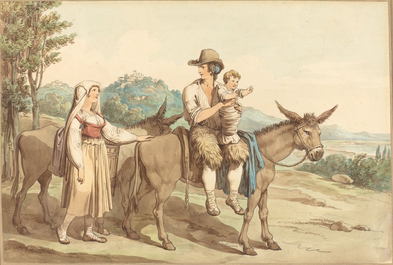Une famille de paysans et deux ânes - Bartolomeo Pinelli