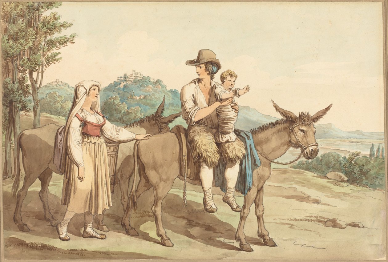 Une famille de paysans et deux ânes - Bartolomeo Pinelli
