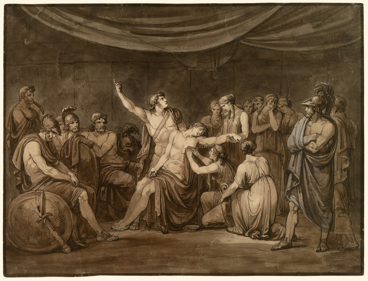 Achille jure de venger Patrocle mort, tué par Hector - Bartolomeo Pinelli