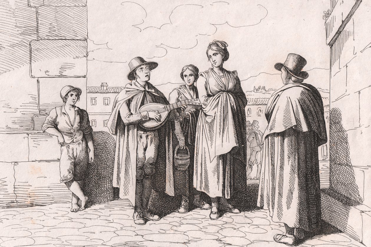 Aveugle chantant et jouant, gravure par Bartolomeo Pinelli - Bartolomeo Pinelli