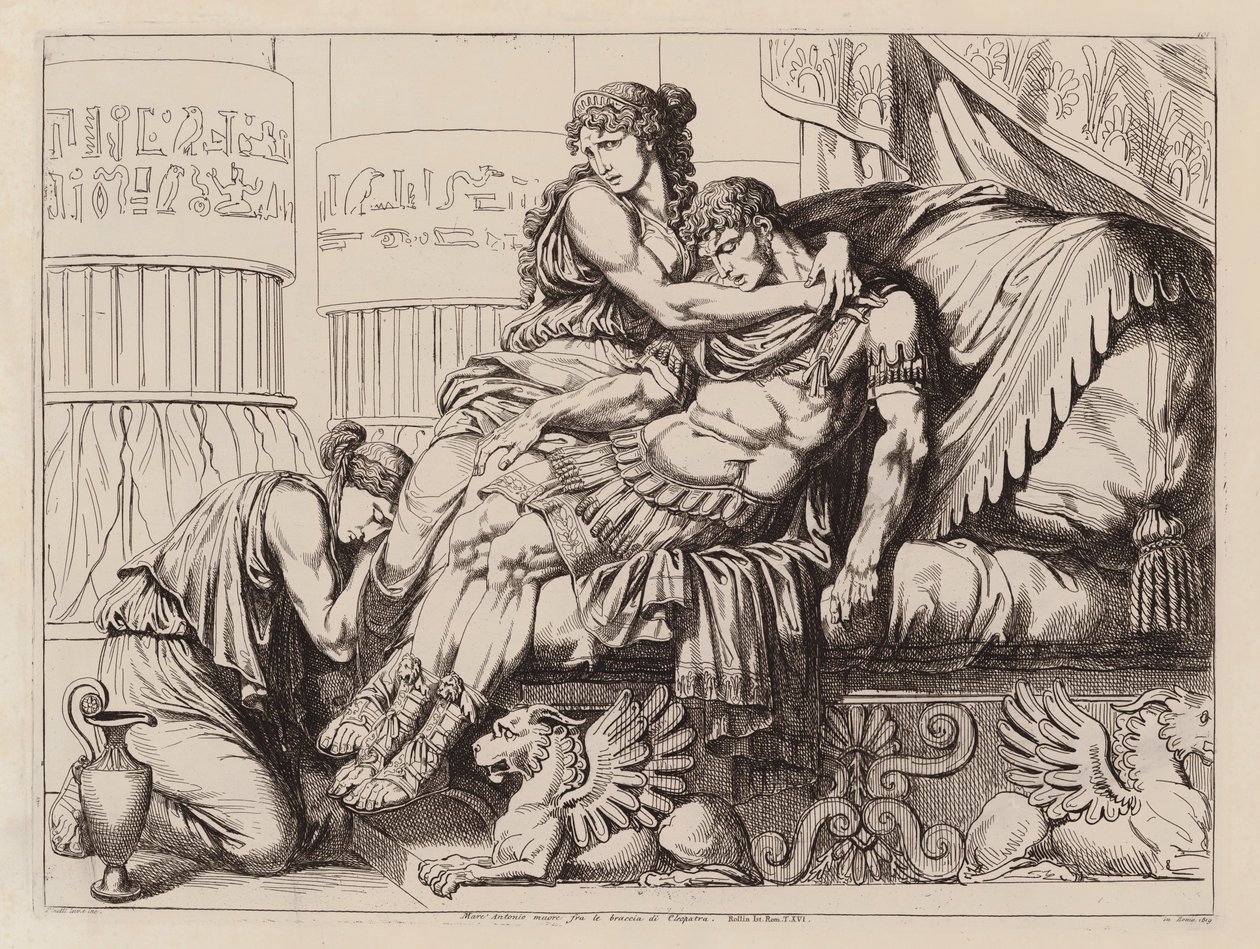 Mort de Marc Antoine dans les bras de Cléopâtre, 30 av. J.-C. (eau-forte) - Bartolomeo Pinelli