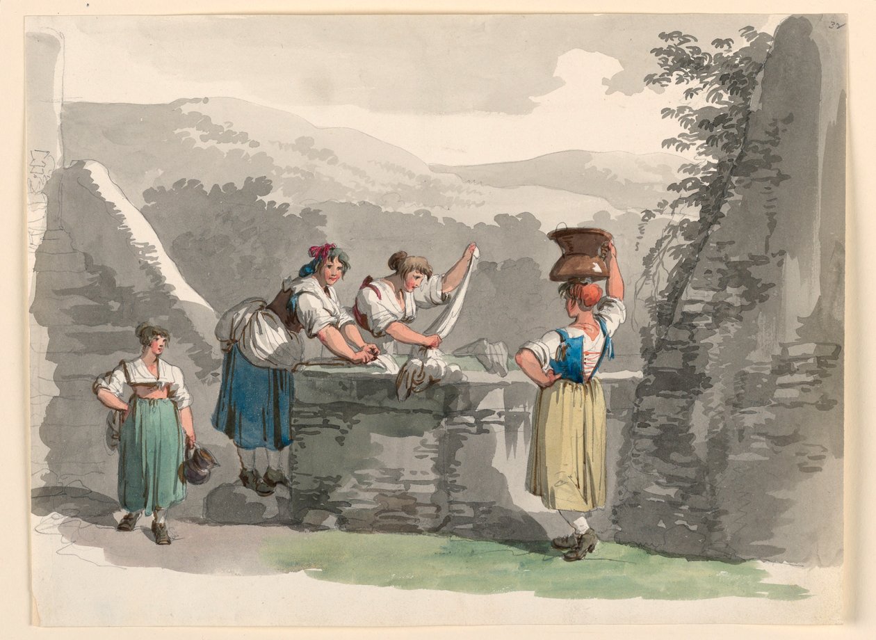 Dessin, Lessive dans les montagnes près de Rome, 1807-08 - Bartolomeo Pinelli