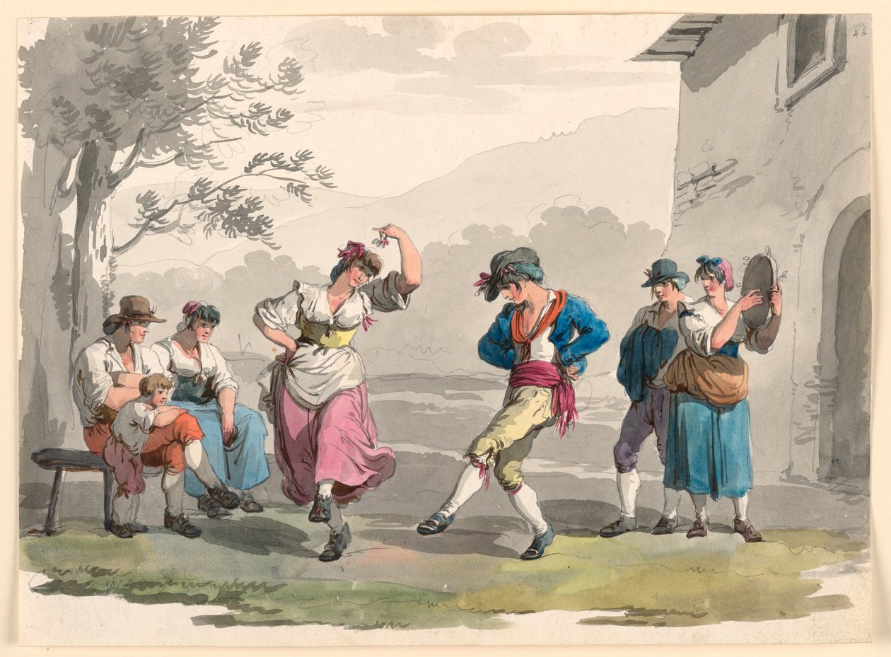 Dessin, "Saltarello Romano", Danse des paysans dans les environs de Rome, 1807-08 - Bartolomeo Pinelli