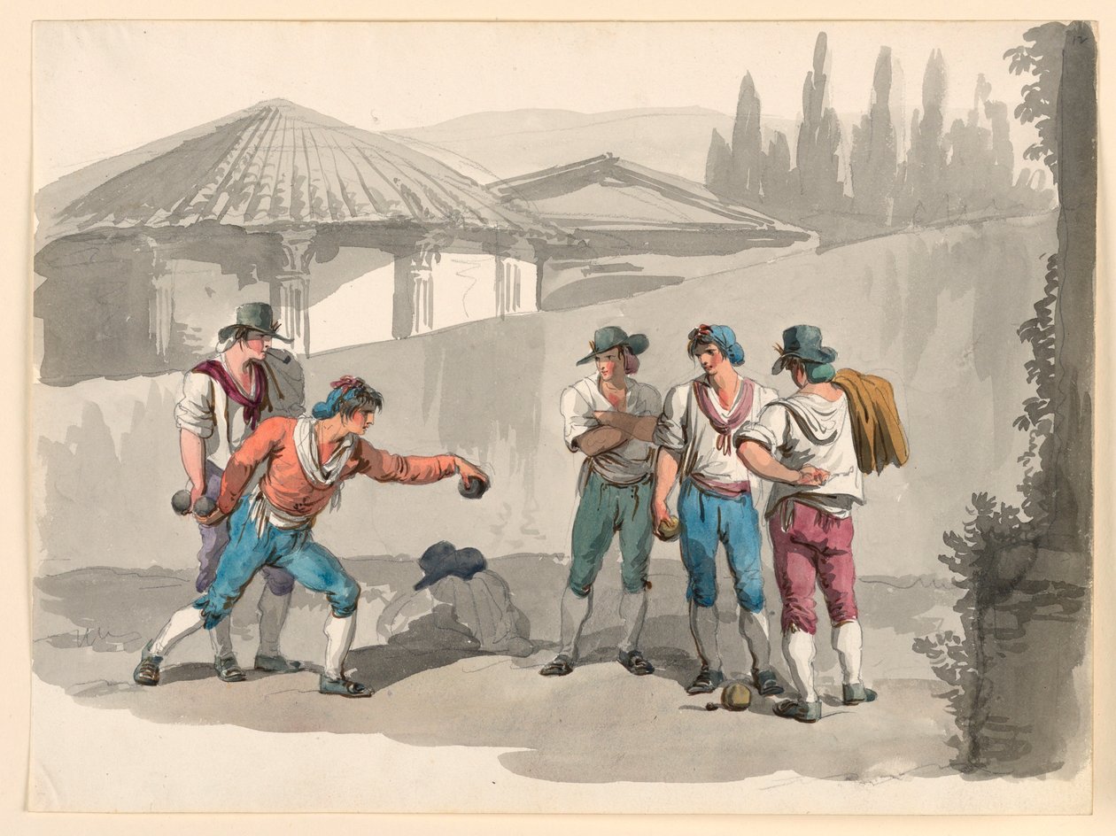 Dessin, Le jeu de boccia, 1807-08 - Bartolomeo Pinelli