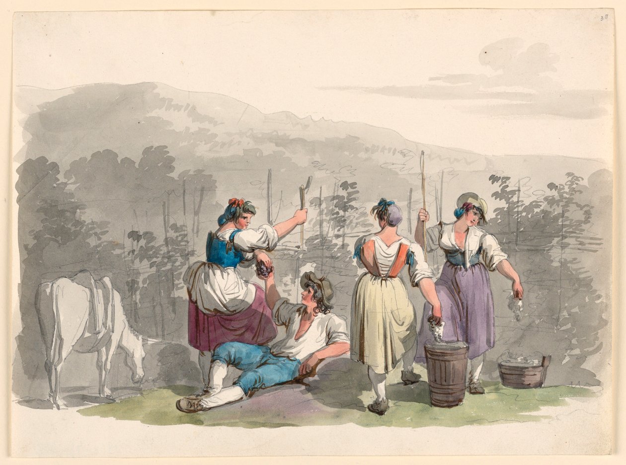 Dessin, Vintage dans les montagnes près de Rome, 1807-08 - Bartolomeo Pinelli