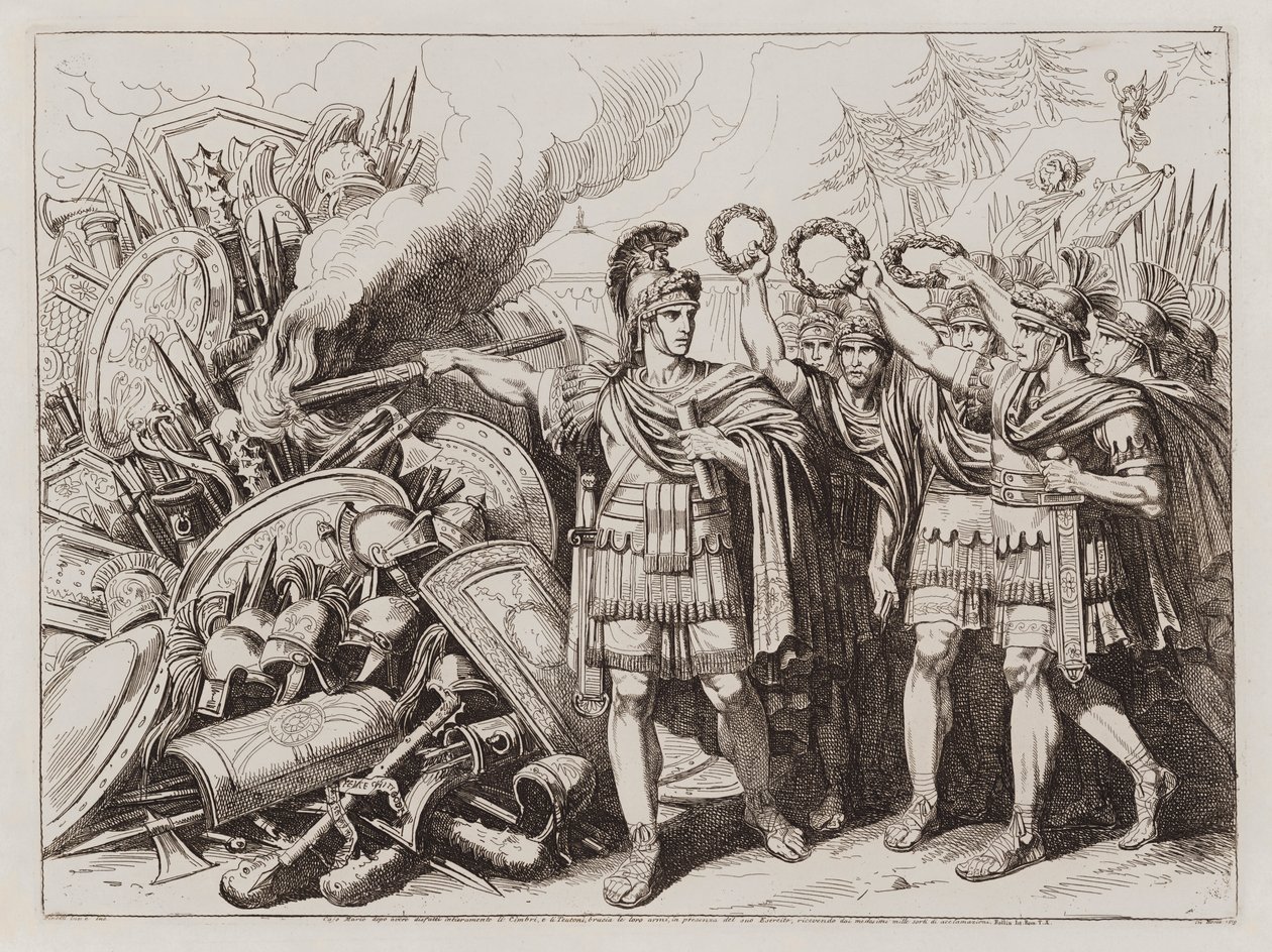 Gaius Marius brûlant les armes des Cimbri et des Teutones - Bartolomeo Pinelli