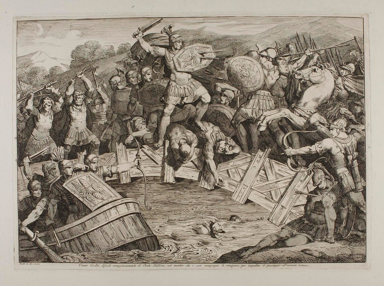 Orazio Coclite combat sur le Ponte Sublico - Bartolomeo Pinelli
