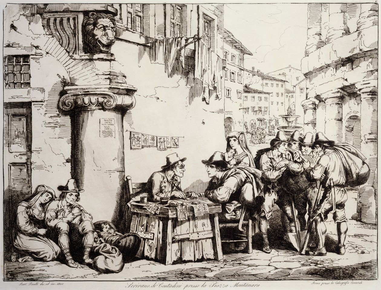 Scribe sur la Place Montanara à Rome - Bartolomeo Pinelli