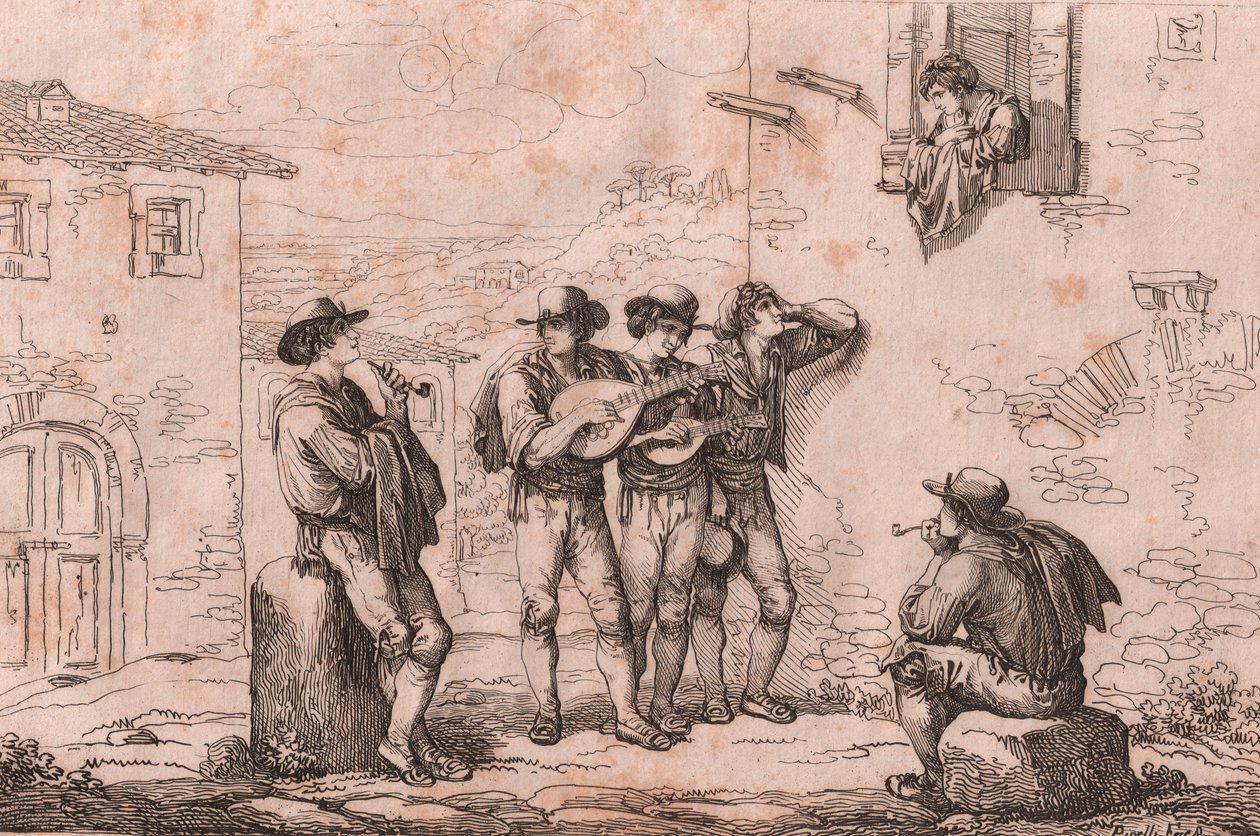Sérénade à Rome, gravure de Bartolomeo Pinelli - Bartolomeo Pinelli