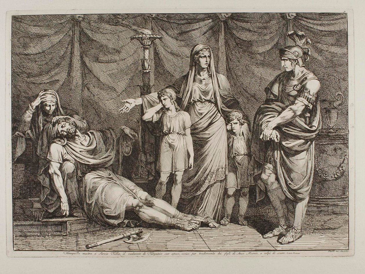 Tanaquilla montre le cadavre de Tarquinio à Servius Tullius - Bartolomeo Pinelli