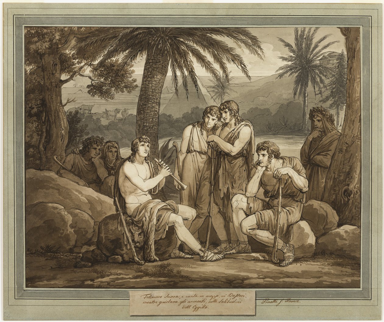 Télémaque joue et chante pour les bergers en Égypte, du livre Les Aventures de Télémaque, Livre 2 - Bartolomeo Pinelli