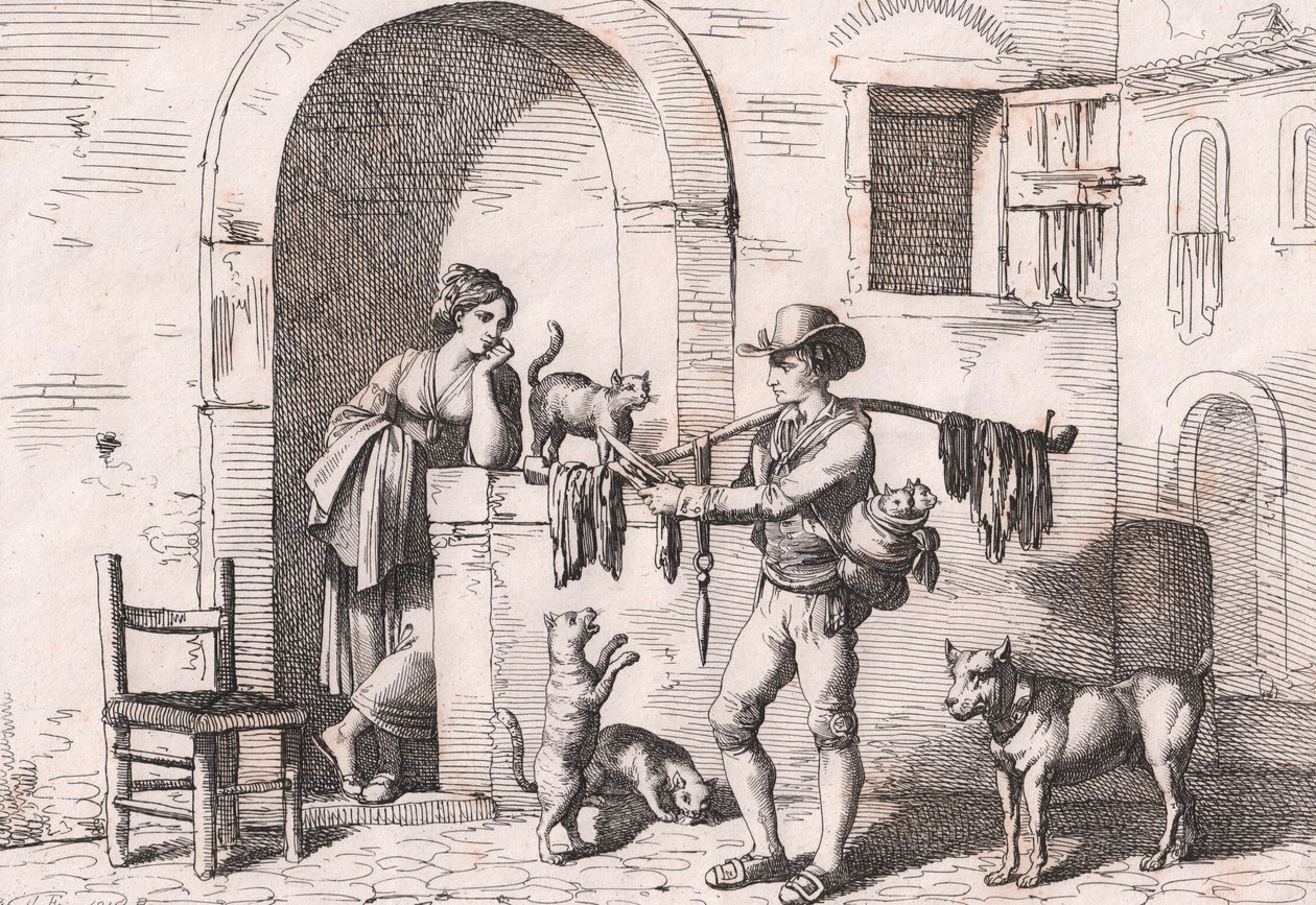 Le carnacciaro, vendeur ambulant de viande de chat, gravure de Bartolomeo Pinelli - Bartolomeo Pinelli
