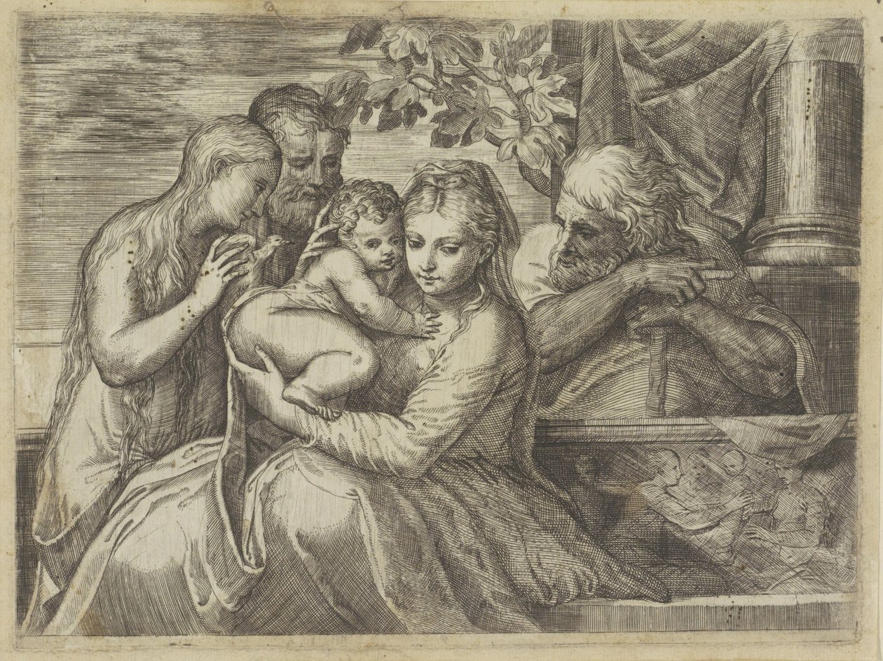 Sainte Famille avec saints - Battista Angolo del Moro (attributed to)