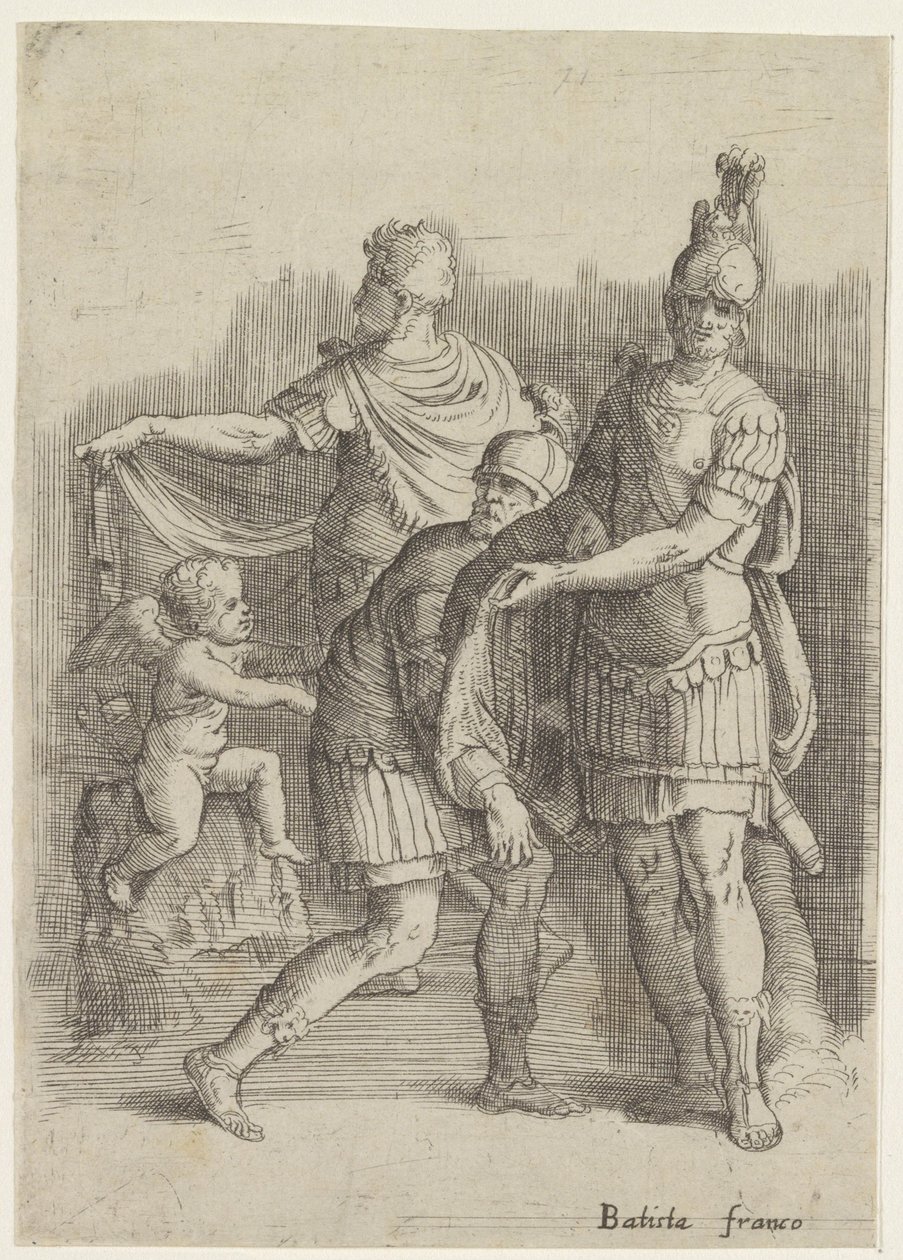 Trois soldats et un putto - Battista Franco