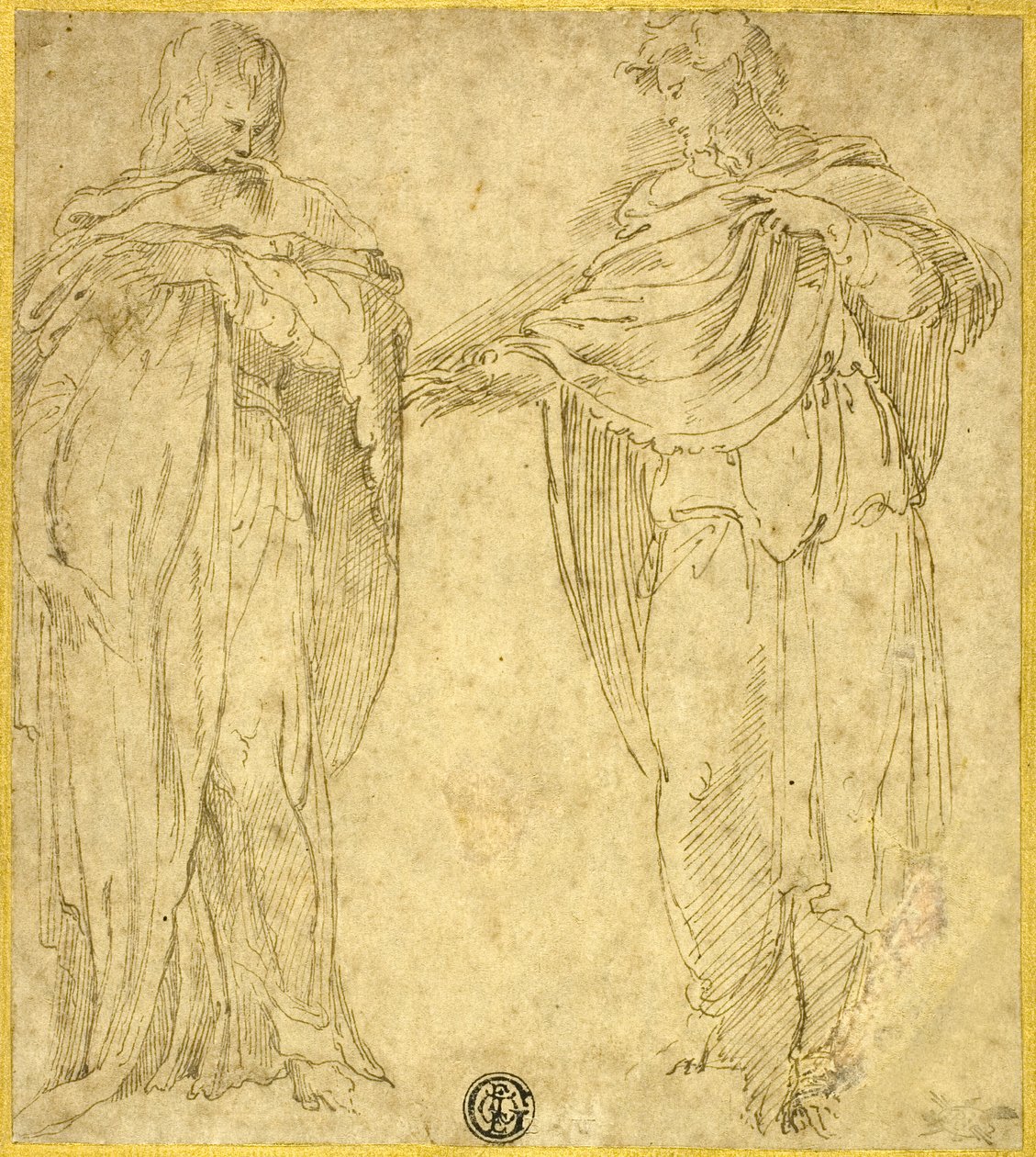 Deux personnages debout et drapés (Saint Jean et la Madeleine ) - Battista Franco