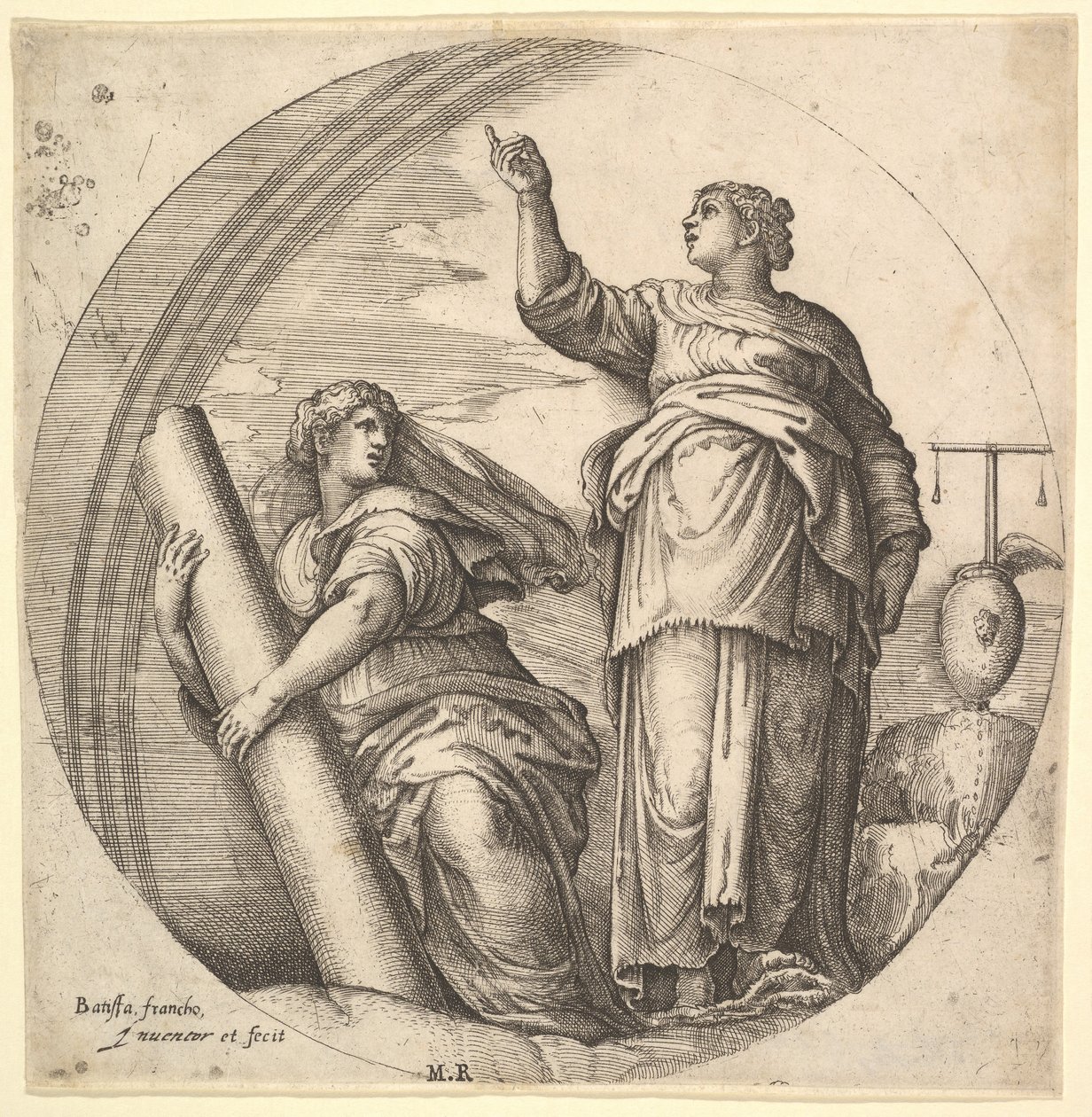 Force et Justice, une composition allégorique en format rond, avec Force g..., vers 1530-61 - Battista Franco Veneziano