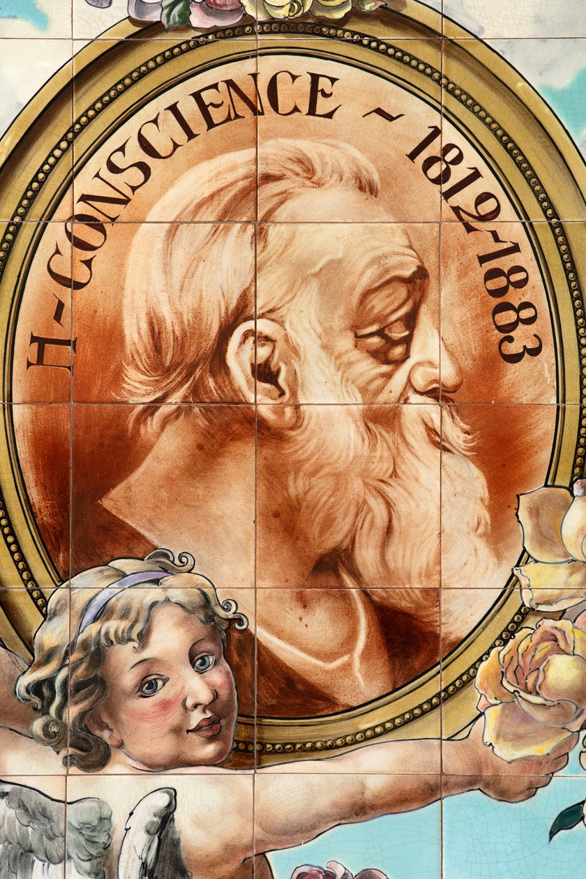 Intérieur de bar (Café "Local Unique"). Panneau en céramique. Helman céramiques Bruxelles. - Belgian School