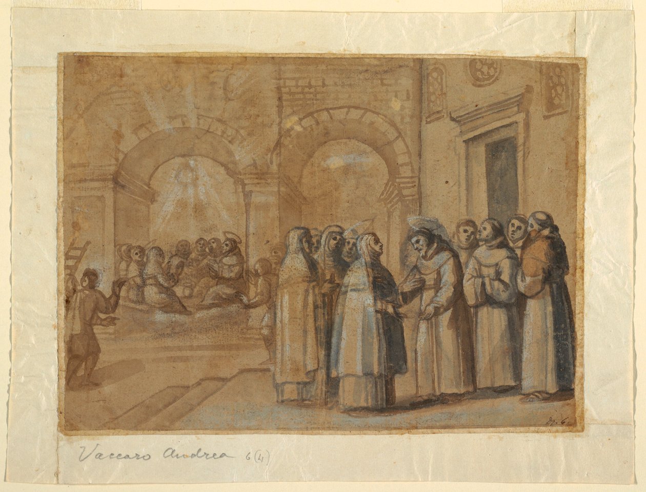 Dessin, Rencontre des saints François et Clara, vers 1630 - Belisario Corenzio